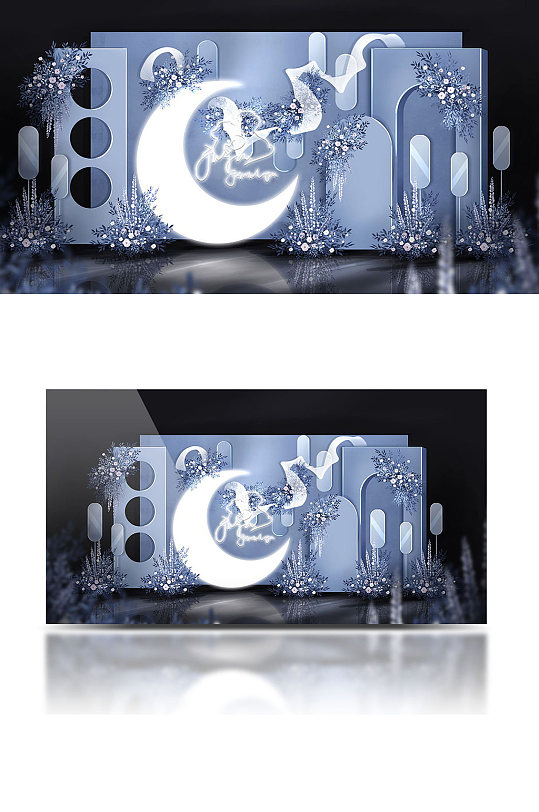 复古小清新蓝色婚礼效果图梦幻温馨浪漫-众图网