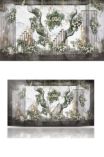 白色大理石纹大气婚礼工装效果图背景板