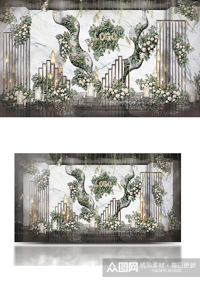白色大理石纹大气婚礼工装效果图背景板素材