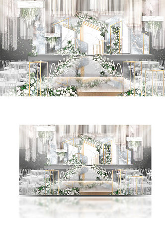 白绿色大理石纹理婚礼室内效果图舞台