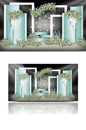 简约几何婚礼效果图设计简约青色背景板