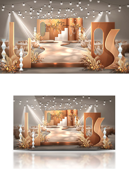 复古香槟色咖色泰式户外婚礼效果图舞台-众图网