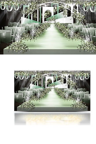 森系白绿色婚礼舞台效果图浪漫清新