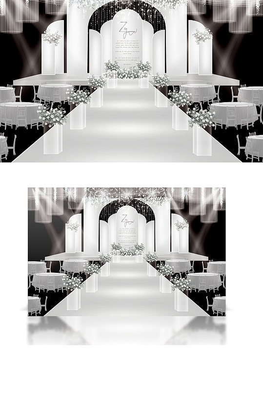 极简高级灰主舞台婚礼效果图白色浪漫-众图网