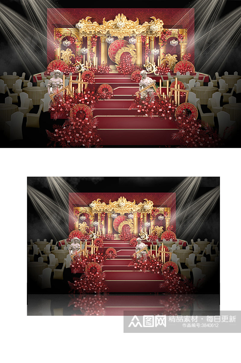 红金欧式婚礼红金色欧式舞台婚礼效果图大气素材
