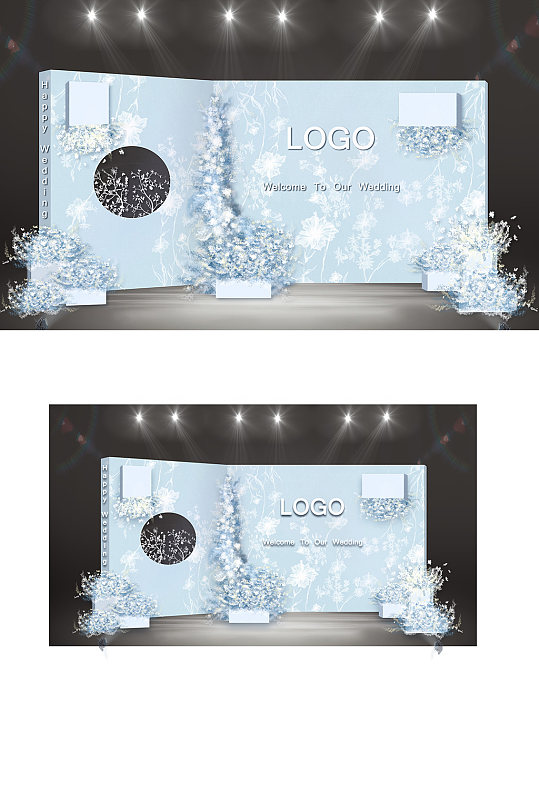 蓝色简约婚礼迎宾区清新温馨浪漫迎宾背景板-众图网