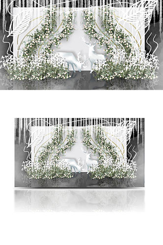 多层次森系小清新简约白色婚礼效果图背景板