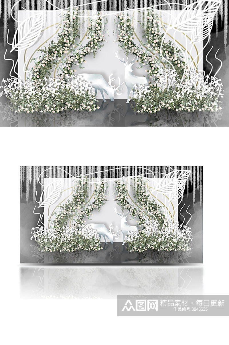 多层次森系小清新简约白色婚礼效果图背景板素材