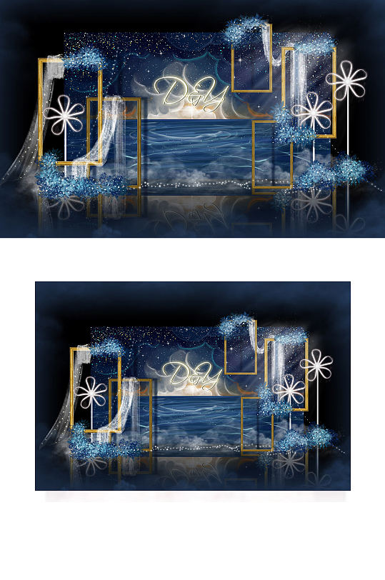 梦幻星辰大海深蓝星空主题婚礼迎宾效果图-众图网