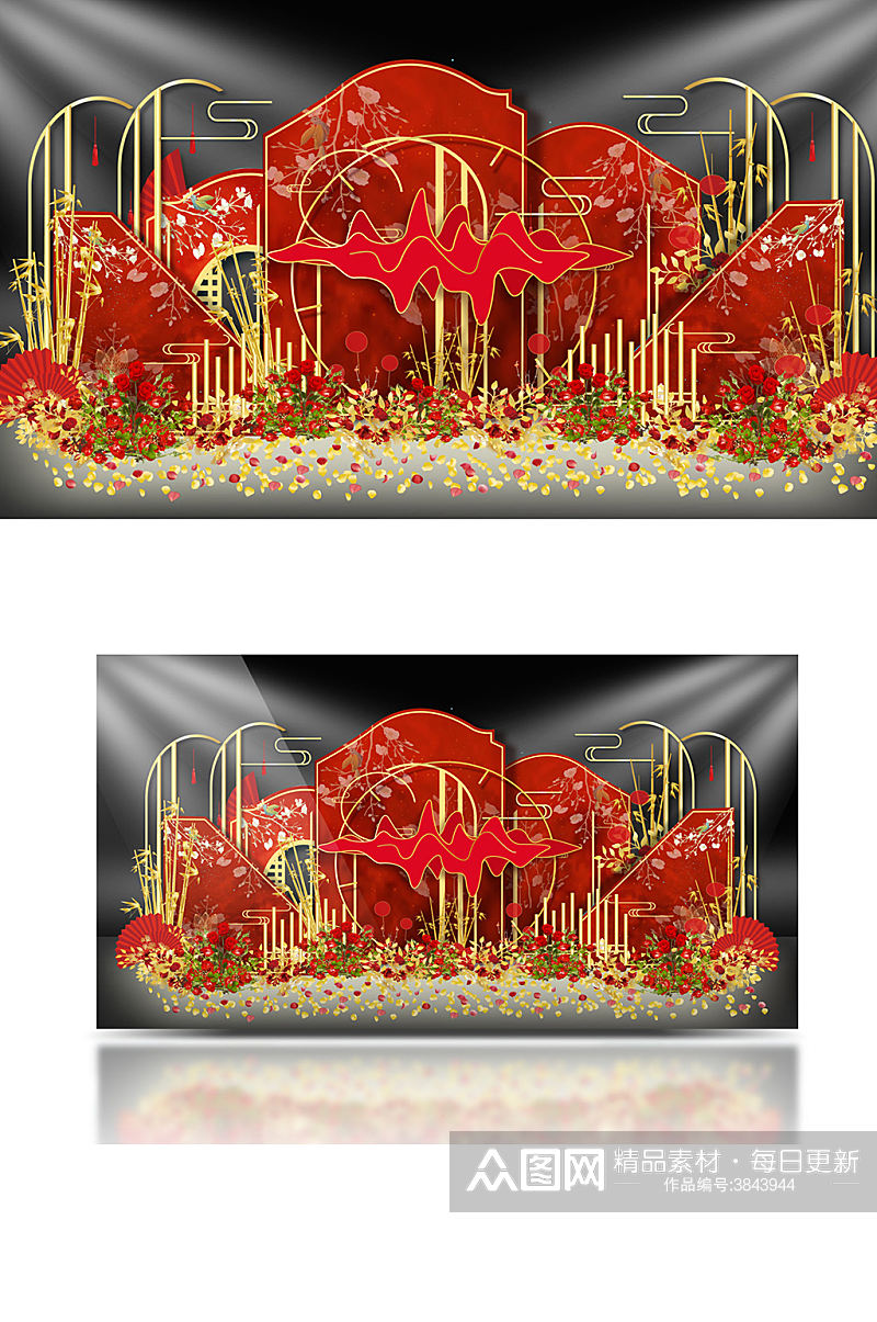 红色中式婚礼效果图设计红金色大气轻奢素材
