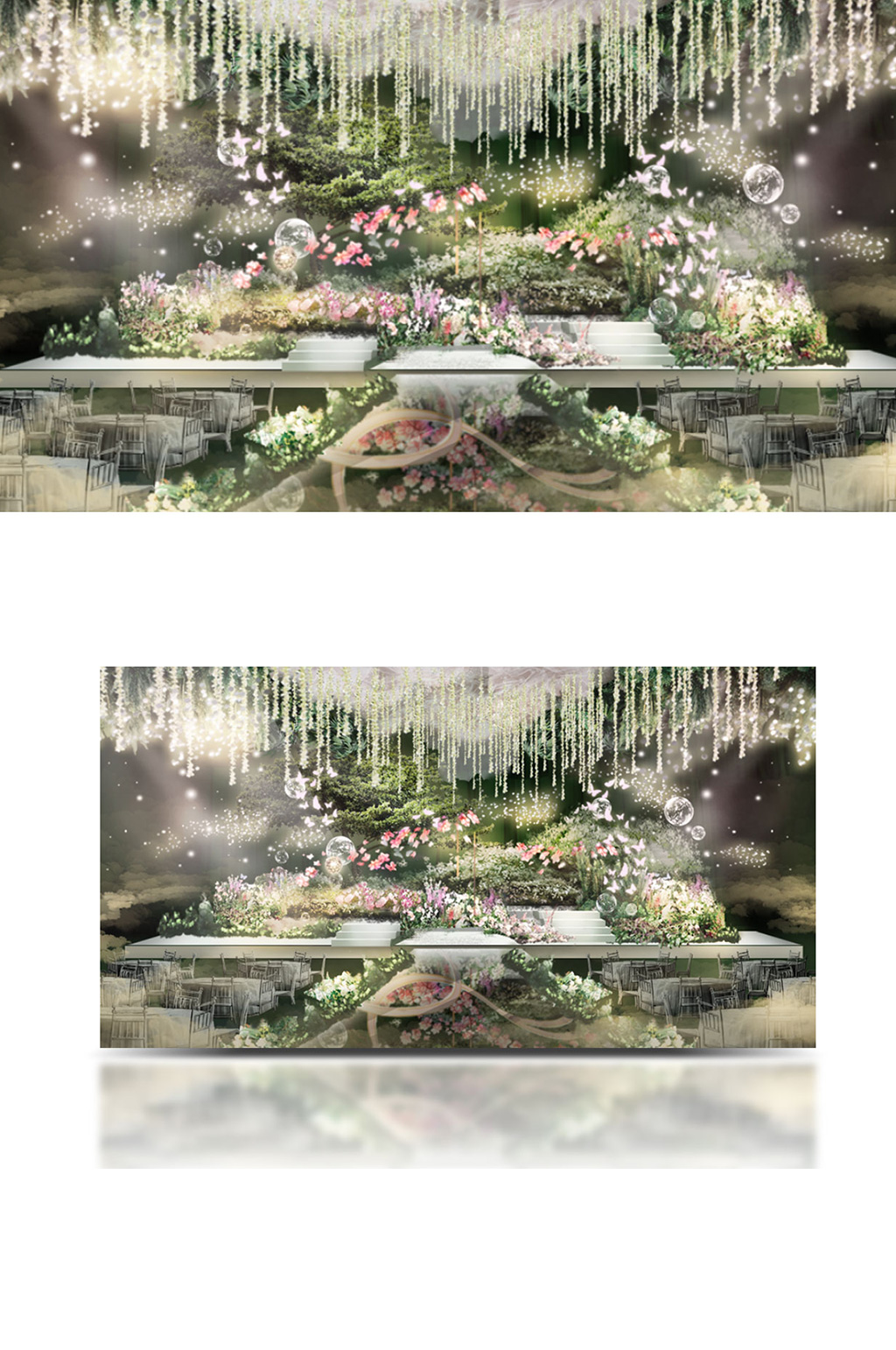 白绿色粉色婚礼浪漫花园婚礼效果图素材