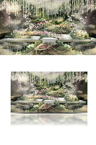 白绿色粉色婚礼浪漫花园婚礼效果图