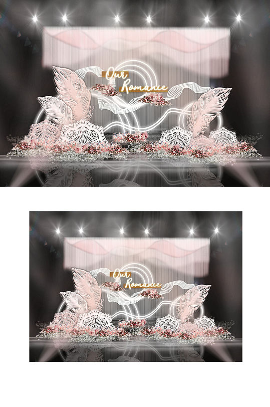 粉色羽毛雕花雕塑英文霓虹灯流线婚礼效果图-众图网