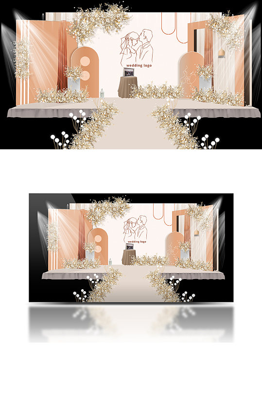 香槟色婚礼主舞台效果图浪漫轻奢梦幻-众图网