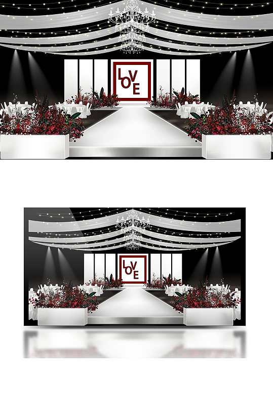 原创红白极简迎宾区婚礼效果图舞台-众图网