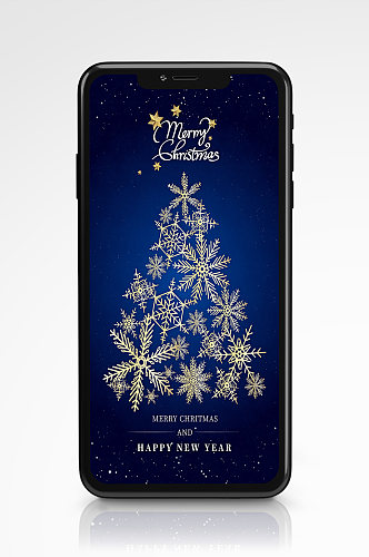 圣诞节主题手机宣传雪花简约蓝色