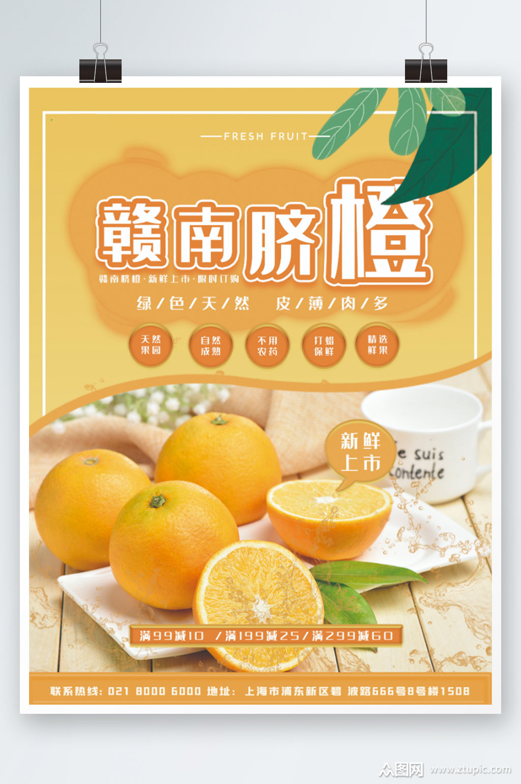 赣南脐橙新鲜上市订购海报水果促销素材