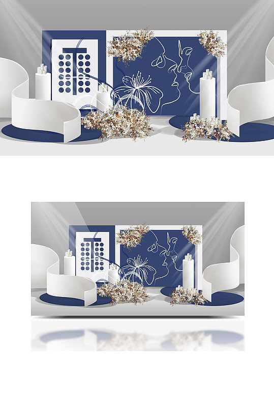 克莱因蓝白色香槟色撞色现代秀场婚礼效果图-众图网