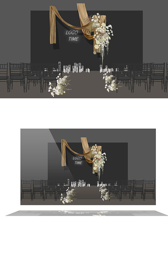 小众婚礼室内婚礼咖色白黑色系简约高级背景-众图网