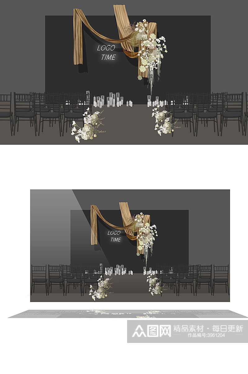 小众婚礼室内婚礼咖色白黑色系简约高级背景素材