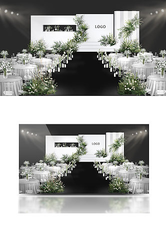 韩式婚礼手绘效果图白绿舞台温馨简约