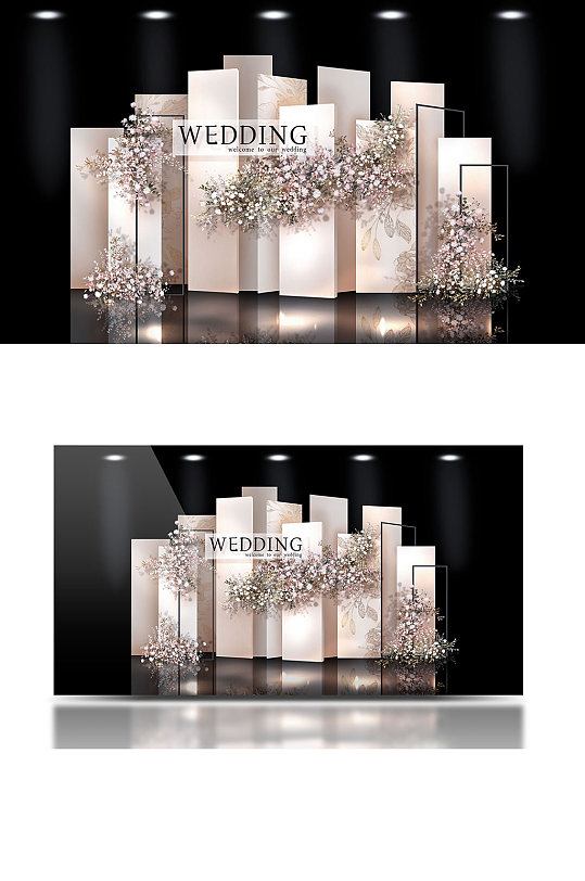 泰式婚礼小众婚礼粉色香槟色迎宾区背景板-众图网