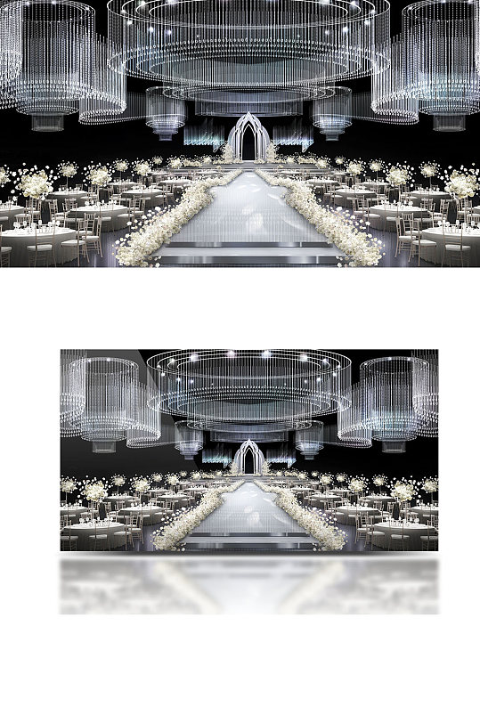 秀场风银白色婚礼水晶灯舞台温馨婚礼-众图网