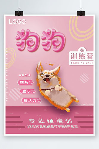 宠物训练行为纠正宣传海报培训课程粉色