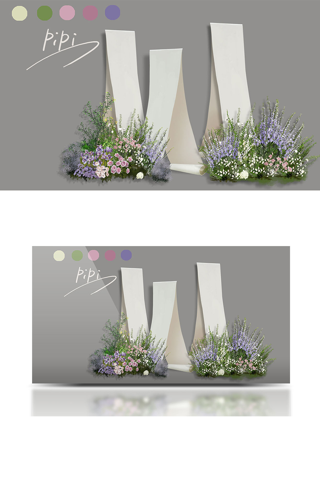 婚礼花园油画花艺布艺设计简约白色浪漫背景素材