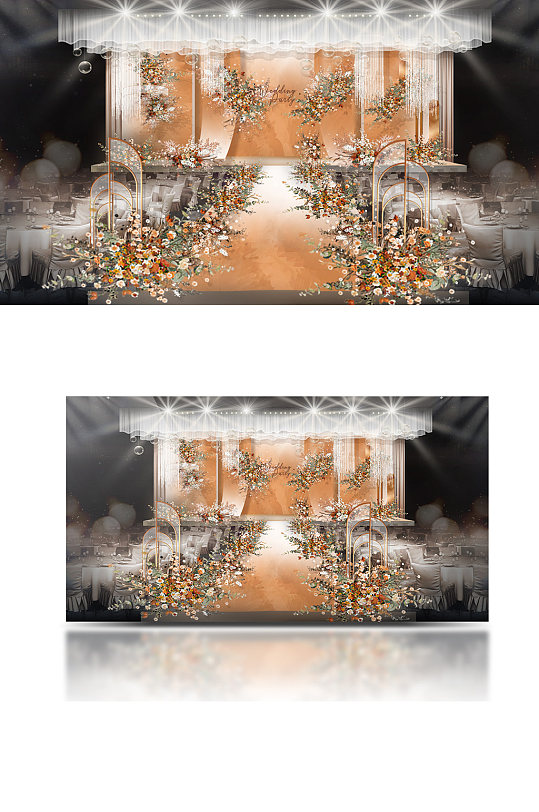 橘色秋色婚礼舞台布置浪漫温馨简约-众图网