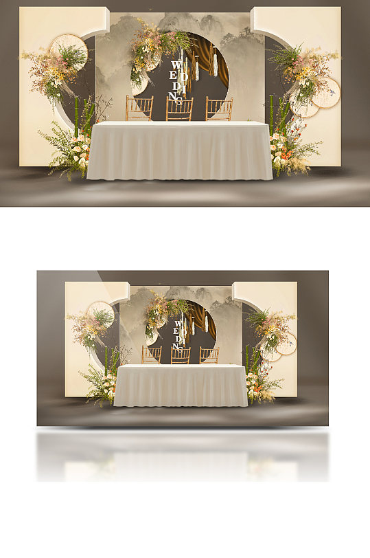 新中式婚礼甜品区效果图签到区温馨浪漫-众图网