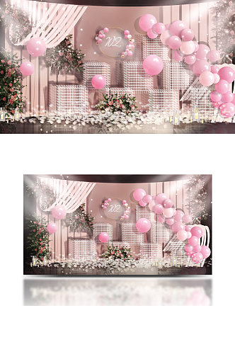 裸粉色简约婚礼仪式区效果图气球温馨