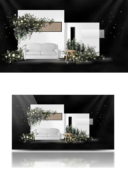 森系小清新简约婚礼展示区效果图背景板-众图网