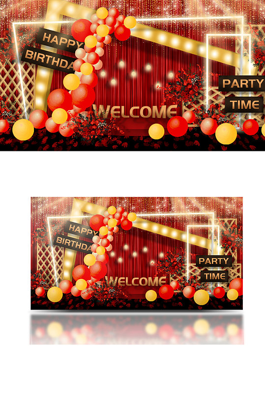 红金英伦复古生日宴宝宝宴效果图浪漫-众图网