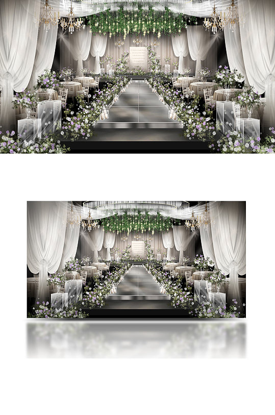 原创白绿色韩式婚礼效果图舞台浪漫温馨-众图网