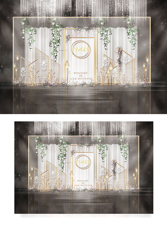 简欧森系清新婚礼迎宾工装效果图浪漫背景板-众图网