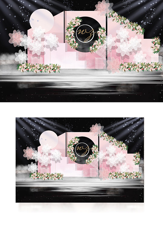 粉色婚礼迎宾区合影区背景效果图浪漫温馨-众图网