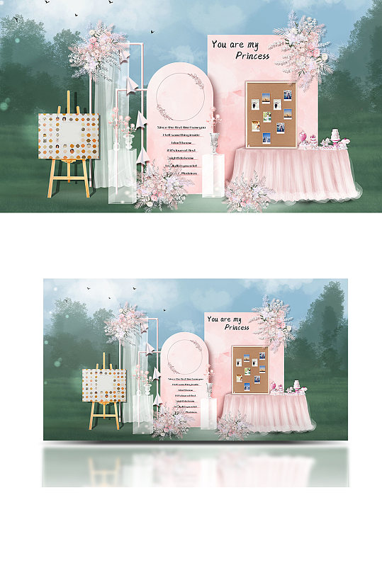 粉色户外婚礼效果图大气草坪温馨浪漫-众图网