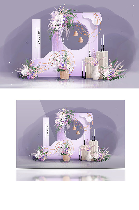 清新香芋紫色艺术侘寂风户外婚礼效果图