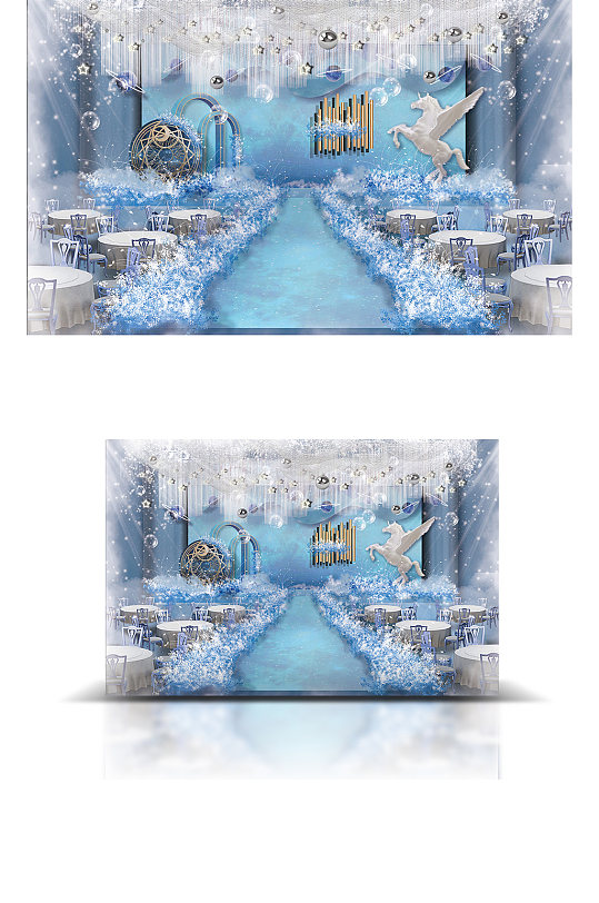 蓝色星空飞马婚礼效果图浪漫梦幻舞台-众图网