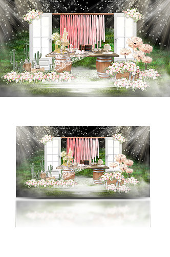 粉色婚礼展示区效果图温馨唯美背景板