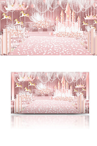 卡通粉色婚礼舞台设计清新梦幻唯美浪漫