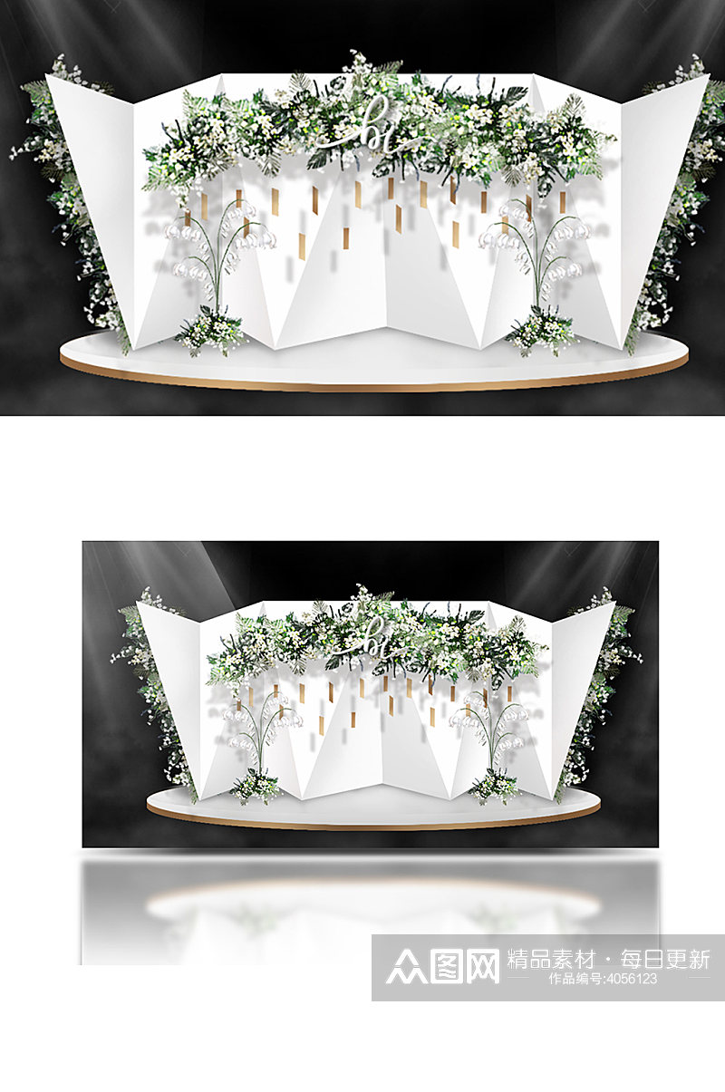 简约小清新森系婚礼效果图迎宾合影区背景板素材