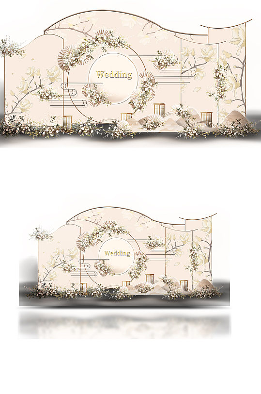 香槟色中国风婚礼合影梦幻浪漫背景板-众图网