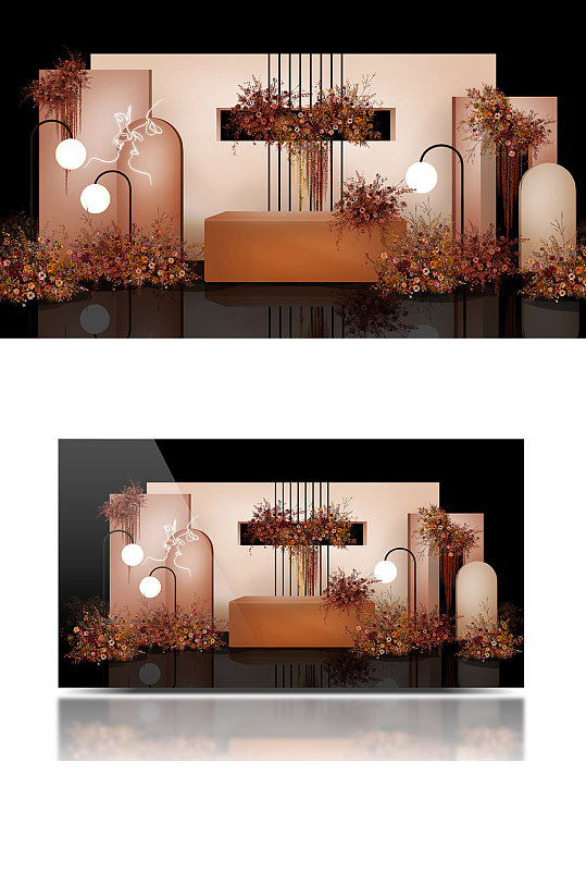 大地色莫兰迪橙秋色系婚礼效果图签到区浪漫-众图网