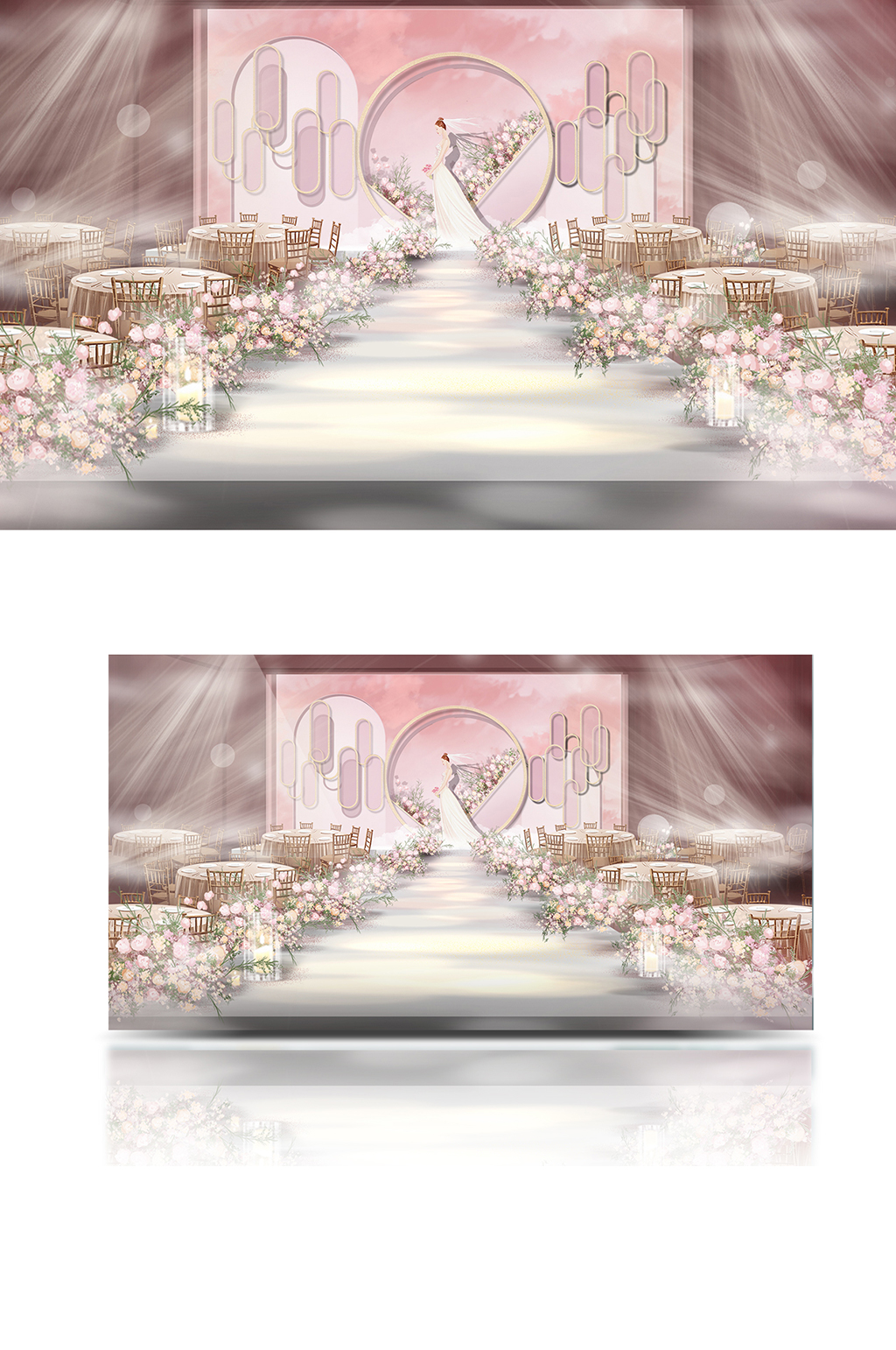 粉白色梦幻婚礼效果图舞台浪漫温馨素材