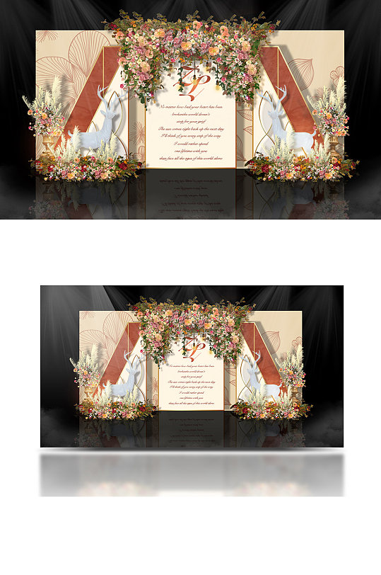 摩洛哥风格干花装饰婚礼留影区香槟色浪漫-众图网