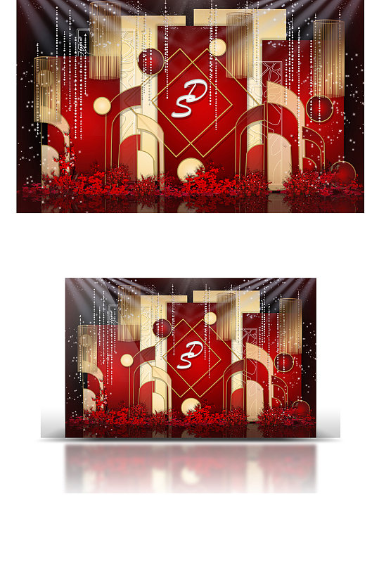 红色系创意几何婚礼效果图浪漫温馨背景板