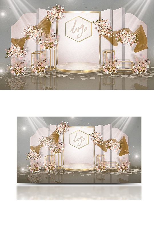 香槟金色婚礼迎宾区背景板合影浪温馨-众图网