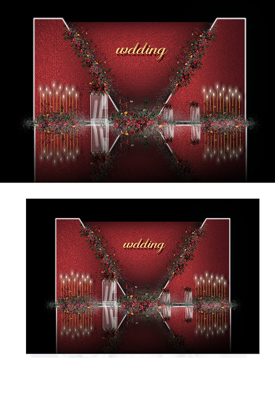 现代质感大气婚礼效果图红色合影背景板浪漫-众图网